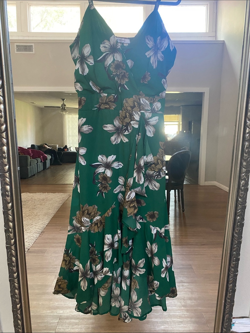 Purple Snow Green Floral Dress with White and Brown Blooms